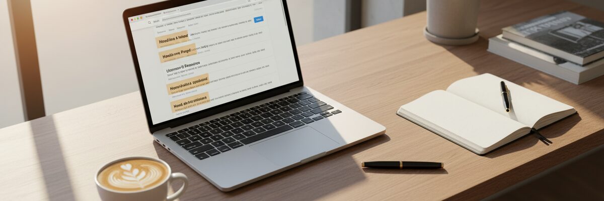 Laptop showing search engine results page with properly capitalized headlines highlighted